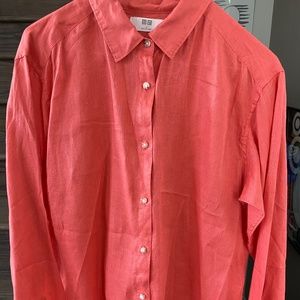 UNIQLO Premium Linen Women’s Shirt, Size L, coral/watermelon colour NWOT